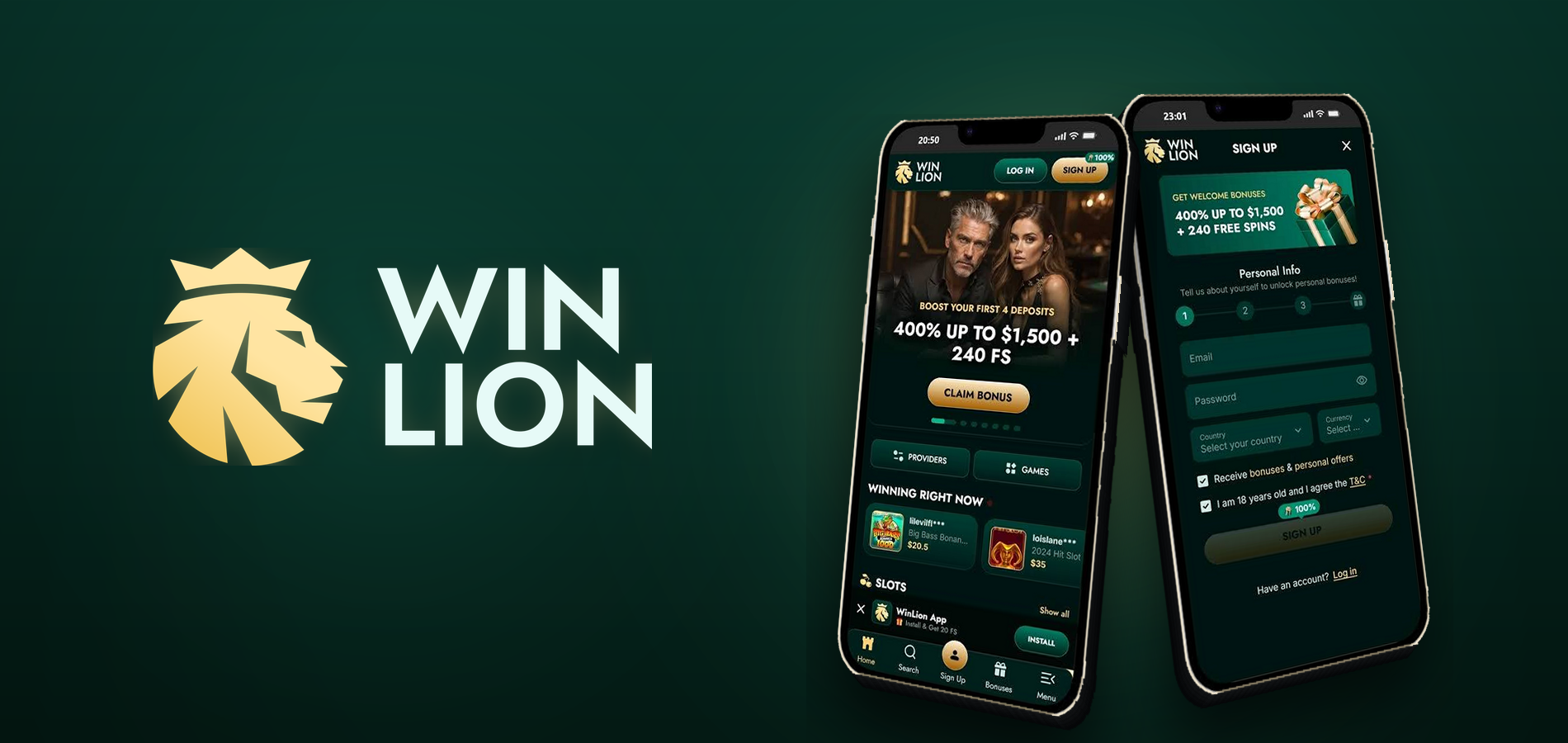 Capture d'écran de l'app WinLion Casino